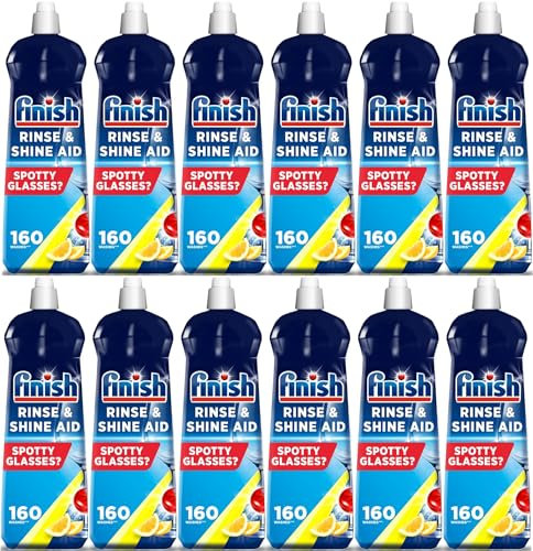 Finish | Finish Dishwasher Rinse & Shine Aid | Lemon | 800ml | For Drier Glasses and Spot Prevention (Pack of 12)
