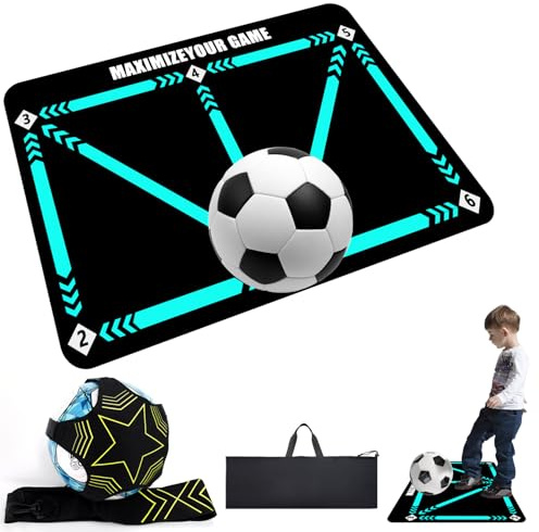 Tyafzzn Fotbollsmatta för Bollkontroll, 60 x 90 cm Träningsmatta med Justerbart Höftbälte, Förvaringsväska - Träningstillbehör Presenter för Fotbollsälskare