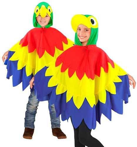 W WIDMANN MILANO Party Fashion - Kinderkostüm Papagei, Poncho mit Kapuze, Vogel, Tierkostüm, Faschingskostüme