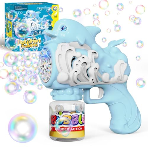 Panacare Delphin Seifenblasenpistolen, Seifenblasenmaschine Gun Kinder 5000+ Blasen/Minute mit 130ML Seifenblasenlösung, Blasenmaschine Blasenspielzeug Geschenk für Kinder/Geburtstag/Party (Blue)