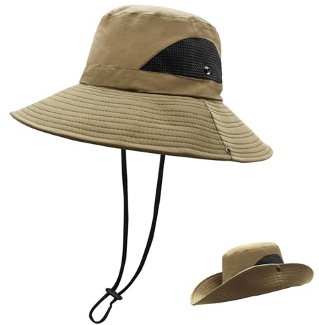 YAMEIZE Sommar herr fiskarhatt justerbar safarihatt vattentät UV-solhatt skydd camping vandring, Khaki, 58-60