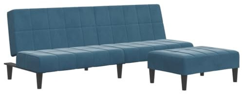 vidaXL Divano Letto 2 Posti con Poggiapiedi Blu in Velluto, Divano Convertibile, Letto aggiuntivo, divanetto, Letto Ospiti, Divano 2 posti