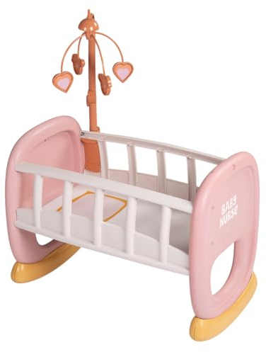 Smoby - Baby Nurse Puppenwiege mit Mobile - Puppenbett mit Wiegefunktion, für Puppen bis 42 cm (Nicht enthalten) - mit recyceltem Material, ab 18 Monaten
