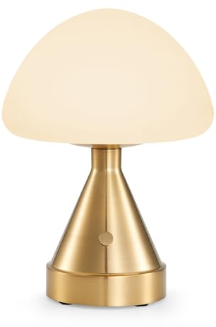 INTELIVE Small Cordless Mushroom Table Lamp, Mini Rechargeable Battery Powered Night Light, Touch Control Dimmable, Portable Gold Lamp for Kitchen Restaurant Dining Table Bathroom Patio