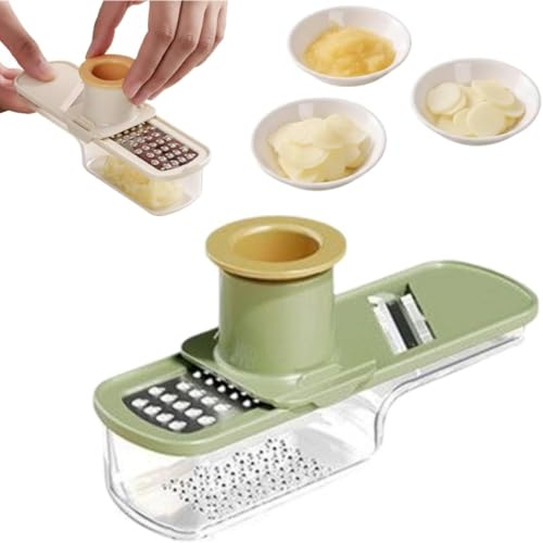 Mini cortador de ajo 3 en 1, cortador de mandolina multifuncional para ajo, jengibre y verduras con contenedor, rebanar, triturar y moler sin esfuerzo (verde)