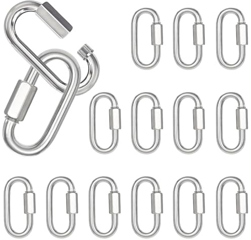XHMAXE Pack of 15 M6 Screw Carabiners Stainless Steel Chain Link, for Outdoor, Swing, Camping and Hiking, Key Chain Pet Leash, 397 kg Capacity