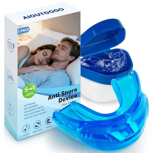 Anti Ronflement Efficace Puissant, 2 Pièces Gouttière Dentaire Bruxisme en TPE Souple, Gouttière Anti Ronflement pour Adultes, Anti Ronflement Bouche Maison et Voyage（Bleus）
