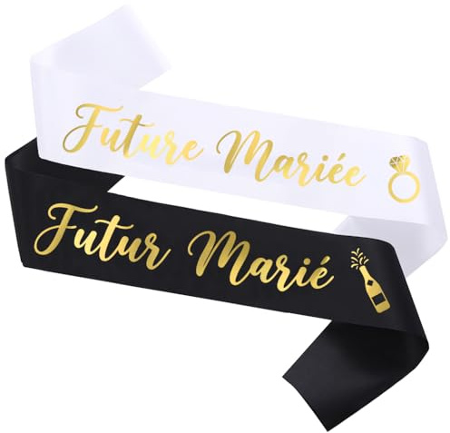 Tbay Lot 2 Écharpes Future Mariée et Futur Marié, Accessoires EVJF EVG Décoration Enterrement Vie Jeune Fille Garçon Mariage Fiançailles Photobooth