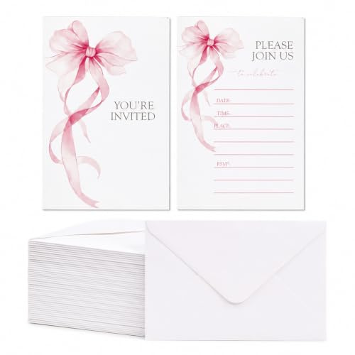 40 PCS Party Invites, Elegant Bow Birthday Invitations for Girls and Women