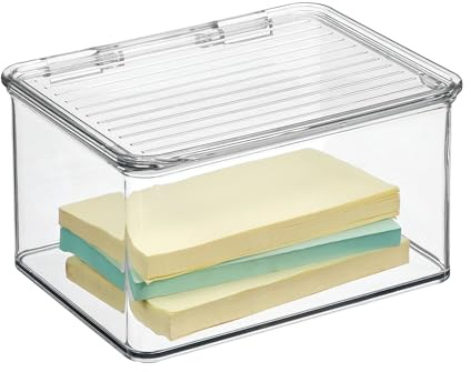 iDesign Plastic Stackable Hinged-Lid Storage Box, Clear