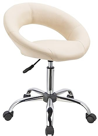Duhome Drehstuhl mit Rollen, Rollhocker Kunstleder Drehhocker Schminktisch Hocker mit Lehne Arbeitshocker Bürohocker Höhenverstellbar, Creme
