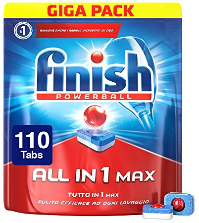 Finish Powerball, Pastillas para lavavajillas todo en uno Máx., Regular, 110 Pastillas, 1800 g