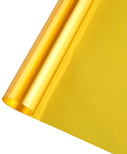 Transparent Decorative Window Film Anti UV Colorful Adhesive Vinyl Heat Insulation Solar Window Tinting Sheets Glass Film for Christmas Home Decoration, 17.7Inch x 78.7Inch, Yellow
