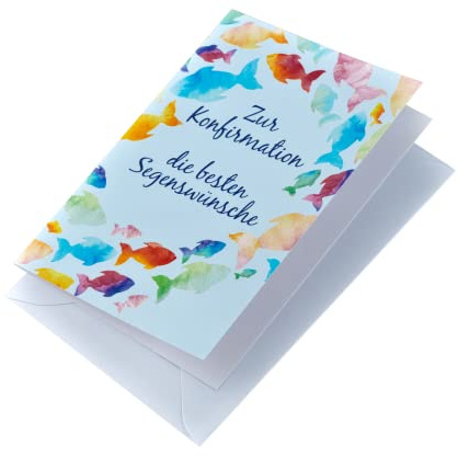 Perleberg Basic Classic Collection Carte de félicitations de confirmation avec motif poisson Enveloppe assortie 11,6 x 16,6 cm