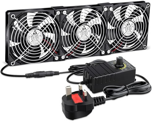 GDSTIME 3 x 120mm Fan with 220V 240V AC Plug High Airflow 120mm Cooling Fan DC 4V 5V 12V Adjustable Speed For Chassis Server Cabinet Workstation