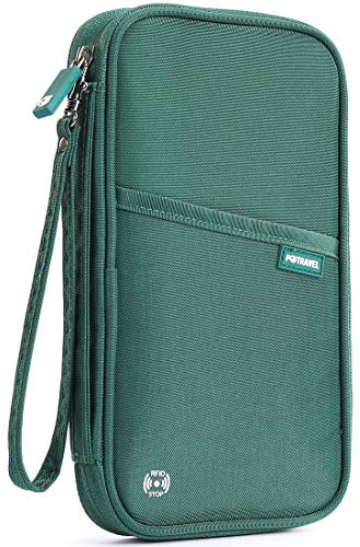 VanFn Travel Wallet Family Passport Holder RFID Blocking Travel Document Organiser Waterproof Holiday Passport Case Men Women for ID Card, Credit Cards, Flight Tickets, Money, Coins (Green)