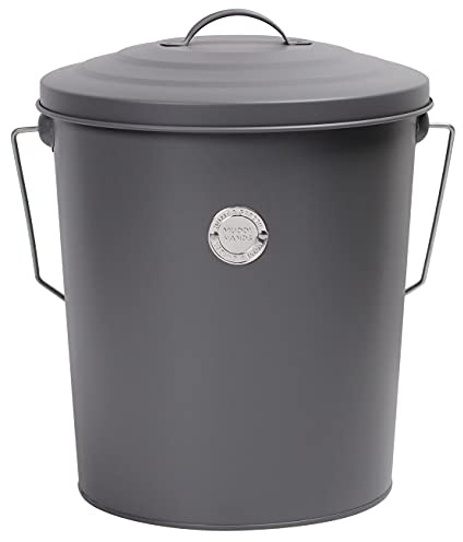 Muddy Hands Metal Bucket with Lid Carry Handle & Scoop - Storage Container for Wild Bird Seed Pet Dog Cat Food Animal Feed (Grey)