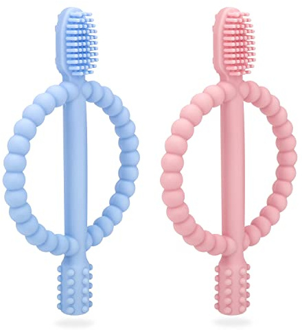 CLDY Juguete mordedor para bebé, juguete masticable para bebé, 2 unidades cepillo de dientes infantil, ayuda para la dentición, mordedor de silicona sin BPA, para estimular y masajear las encías