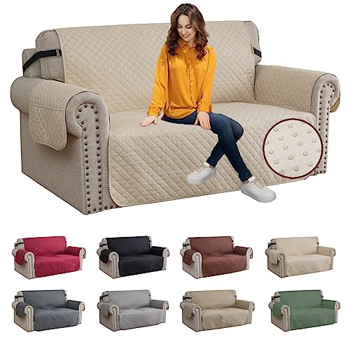 XINEAGE Fundas de Sofá 2 Plazas, Impermeables, Reversibles, Antideslizantes para Perros y Mascotas (Beige)