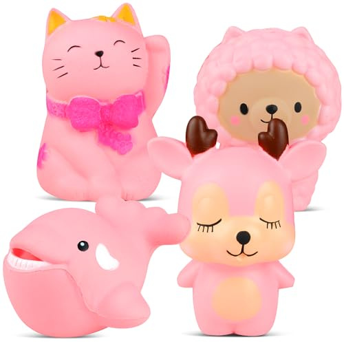 Squishy Toys Kawaii 4PCS, VICTERR Animale Rosa Giocattolo Slow Rising Squishies, Simpatico Morbido Squishy Toys Natale Festa Regalo per Bambini Giocattolo Antistress per Ragazze Ragazzi Aldulto