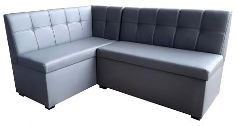 Rodnik Eckbank Komo, Sitzbank GRAU, Kunstleder, Stauraum, Truhenbank 167x121 cm (kurzer Schenkel Links)