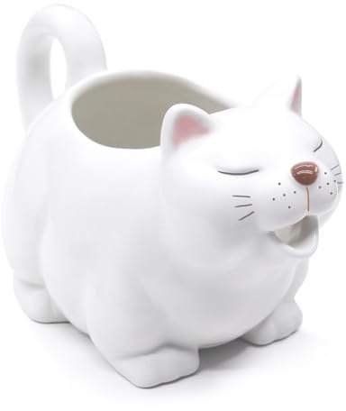 ISTOOLL Large 23Oz Cat Gravy Boat,With Hand Painted White Fine Porcelain Saucier With Big Dripless Lip Spout |For Gravy, Warming Sauces, Salad Dressings, Milk, More Microwave & Freezer Safe
