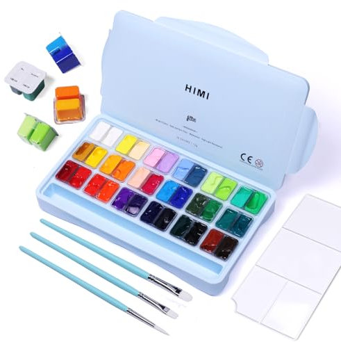 ARTFLY HIMI - Juego de pintura gouache, 36 colores x 12 ml, diseño de taza de gelatina doble con 3 pinceles de pintura y una paleta en una funda de transporte, perfecto para artistas, estudiantes,