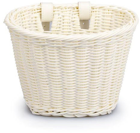 Panier de vélo en osier fait à la main pour enfants - Panier de guidon avant de scooter - Panier de guidon de scooter - Panier de vélo pour enfants - Panier pour vélo d'équilibre - Accessoires (blanc)