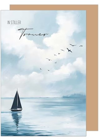 Edition Seidel Premium Trauerkarte mit Umschlag. Beileidskarte Trauer Karte In stiller Trauer Aufrichtige Anteilnahme Abschied letzter Gruß Mitgefühl Vögel See Boot (T1179 SW024)