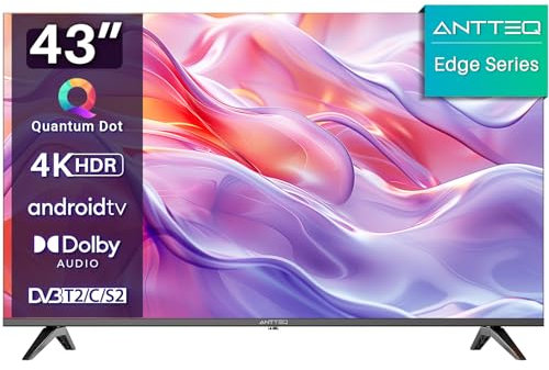 Antteq Q43 Edge QLED Smart TV 43 Pouces(TV 109cm) 4K,HDR,Frameless,APP Store(10000+ APPs),Assistant Vocal Bluetooth,WiFi 2.4G/5G