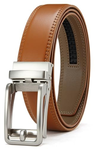 CHAOREN Cinturón de piel para hombre, automático, 35 mm, para traje y ocio, cinturón microajustable sin agujeros, marrón, Taille 80-90cm (Gesamtlänge 105cm)
