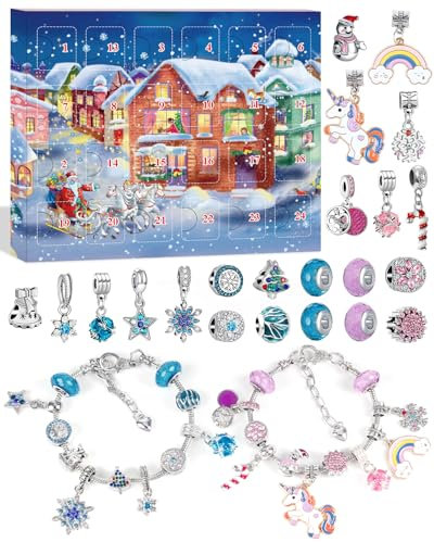 Schmuck Adventskalender 2025 Kinder Mädchen Geschenke: Einhorn Geschenke Weihnachtskalender Kinder, Armbänder Selber Machen Bastelset Spielzeug Adventskalender Mädchen 5 6 7 8 9 10 Jahre