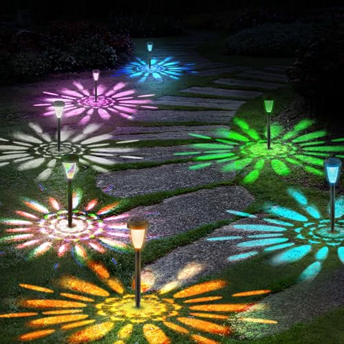 FIFlying Solarlampen für Außen, 8 Stück RGB LED Solarleuchten Garten Deko, IP65 Wasserdichte Terrasse Solarlampe für Rasen, Hof, Wege, Garten, Außen, Beleuchtung der Garageneinfahrt