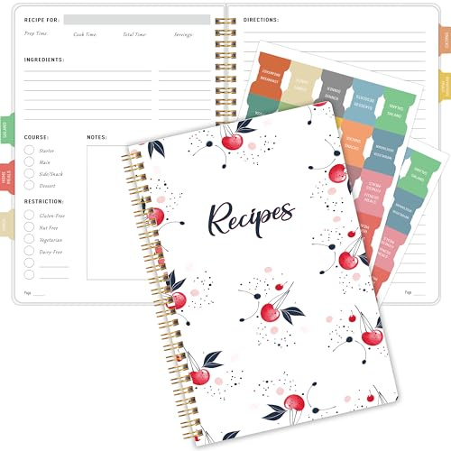 Livre de recettes pour écrire vos propres recettes, livre de recettes vierge pour créer et organiser vos recettes de cuisine, reliure à spirale A5, couverture en PVC imperméable, carnet de recettes