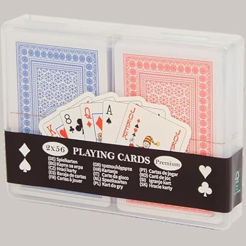Générique Jeu de Cartes Premium, 2 Paquets Rouge et Bleu, 56 Cartes Dont 3 Jokers par Paquet avec Étui de Protection, Idéal pour Poker