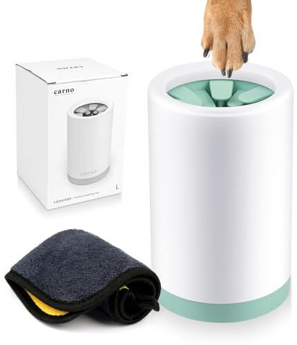 Aomig Pfotenreiniger für Hunde Silikon Pfotenwascher Hunde mit Handtuch und Zahnbür Tragbare Hundepfoten Reiniger Abnehmbaren Pfoten Reinigung Katzen Pfotenreiniger für Massage Fell Reinigung (B-Grün)