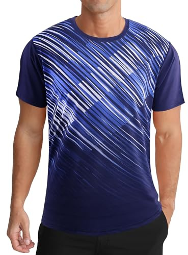 APTRO Maglietta Uomo Sportiva a Maniche Corte, Gradiente con Tessuto Elastico Asciugatura Rapida e Fori Traspiranti per Fitness Blu Scuro a Quadri diagonali L