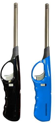 BML 2 x Candle Lighter Long reach Adjustable Flame Safety Lock Windproof Refillable Lighter For Kitchen BBQ Candles Camping Gas Stove Cooking and Outdoor Cooking (Assorted Colours)