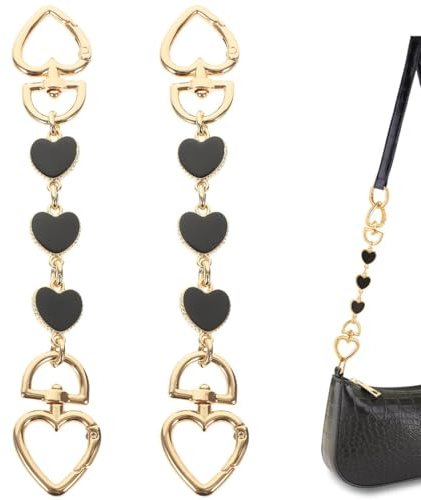 WUYJI Purse Making, Catena di prolunga per borsa a tracolla in 2 pezzi con fibbia, accessorio a forma di cuore, adatto per borse in lega, può essere utilizzato come accessorio di ricambio (nero)