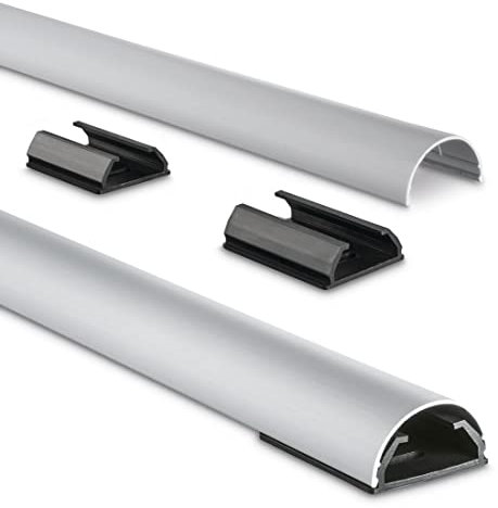 Hama Chemin de câbles (bande en aluminium pour montage mural TV ou au sol, cache-câble demi-rond, 110 x 3,3 x 1,8 cm, entrée de câble jusqu'à 5 câbles, matériel de montage compris) Gris