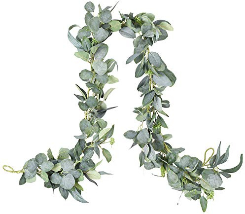 DearHouse 6.2 Feet Eucalyptus Garland Artificial Silk Eucalyptus Leaves Vines Handmade Garland Greenery Wedding Home Backdrop Arch Wall Decor