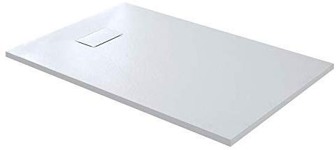 Piatto Doccia Spessore 2.6 Cm In Resina Effetto Pietra Stone Ardesia Antiscivolo Riducibile Indistruttibile Filopavimento Arredo Bagno Con Griglia Di Copertura Colore Bianco (80 x 100 cm)