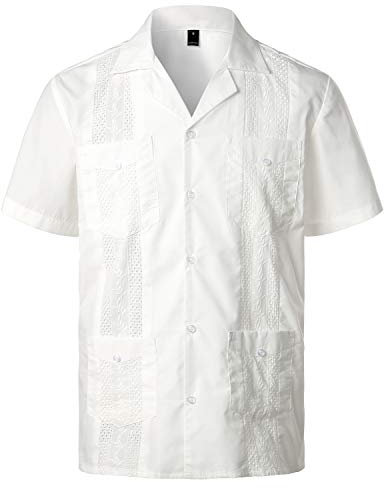 VATPAVE Mens Short Sleeve Button Down Cuban Guayabera Shirts 3X-Large White