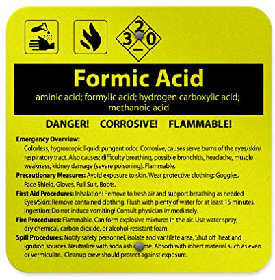 Aluminum Square Metal Sign Multiple Sizes Formic Acid Aminic Acid; Formylic Hydrogen Carboxylic Yellow Chemical Hazard & Labels All Over Weatherproof Street 18x18Inches