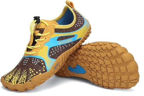 SAGUARO Barefoot Shoes Bambini Scarpe Barefoot Ragazzi Scarpe Minimaliste Ragazze Traspiranti Scarpe a Piedi Nudi Antiscivolo Scarpe Trail Running Scarpe Dita Giallo,Gr.32