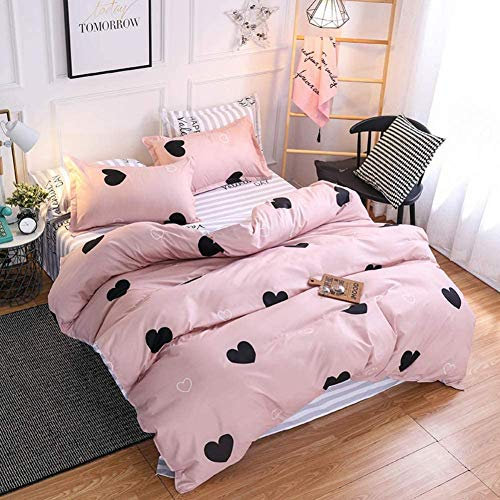 Loussiesd Mädchenbettwäsche 200x200cm Herzen Rosa Frauen Bettwäsche Set Rosa Altrosa Reversibel Herzen Streifen Betten Set 100% Mikrofaser Bettwäsche Set mit 2 Kissenbezug 80x80 cm