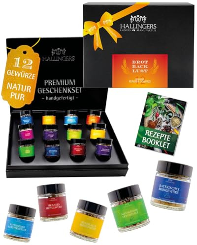 Hallinger Brot-Backlust XL - Set de regalo de especias hecho a mano, 12 especias para pan para hacer pimpen (set) - Día de San Valentín como regalo para él y regalo para ella | Cumpleaños