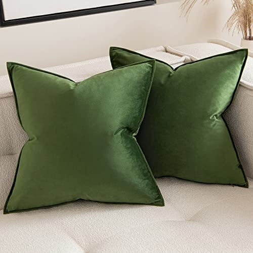 MIULEE 2er Set Samt Kissenbezug Flansch Kissenhülle Dekorative Sofakissen Dekokissen Umwickelte Kante Kissenbezüge Zierkissenbezug für Sofa Wohnzimmer Schlafzimmer 40x40 cm Matcha Grün