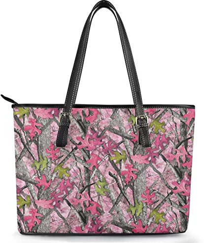 Howilath Bolso de hombro de vaca de leche marrón y blanco Bolso de mano superior casual Bolso de mano de cuero Bolso portátil para damas, Estampado de camuflaje de caza, Talla Unica