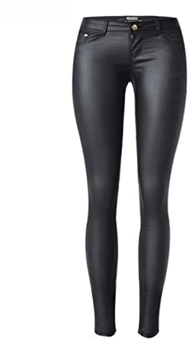 Bqxxdeo Taille Basse en Cuir PU Maigre Élasticité Slim Street Wear Jeans Femmes Sexy Push Up Pantalon Crayon Noir Black 36
